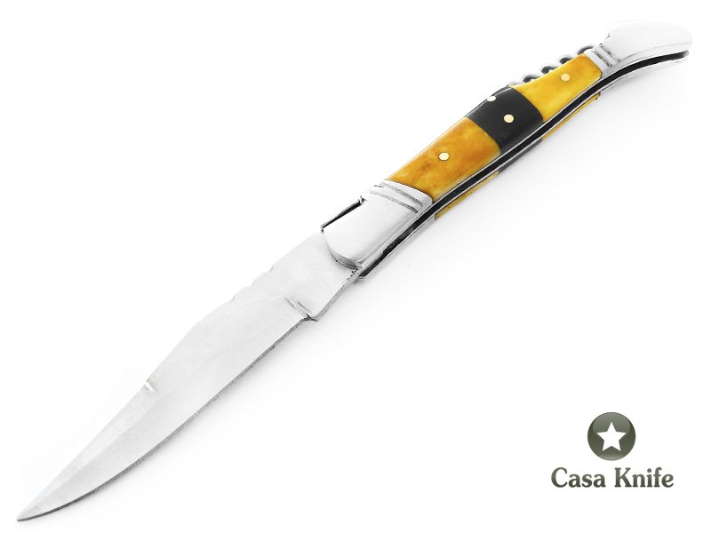 Canivete estilo laguiole para colecionador em aço inox com empunhadura em osso de camelo e chifre de búfalo 22 cm
