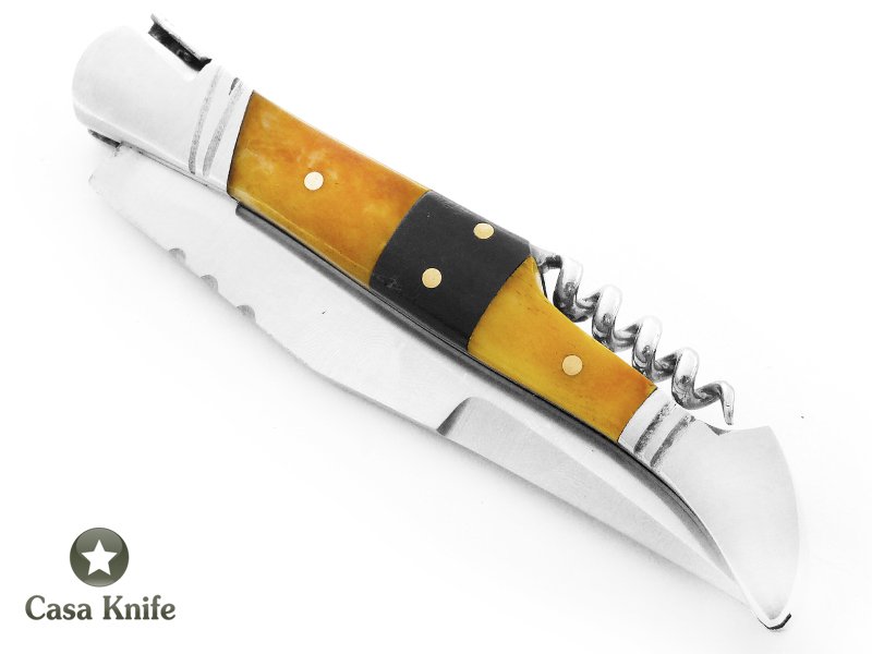 Canivete estilo laguiole para colecionador em aço inox com empunhadura em osso de camelo e chifre de búfalo 22 cm