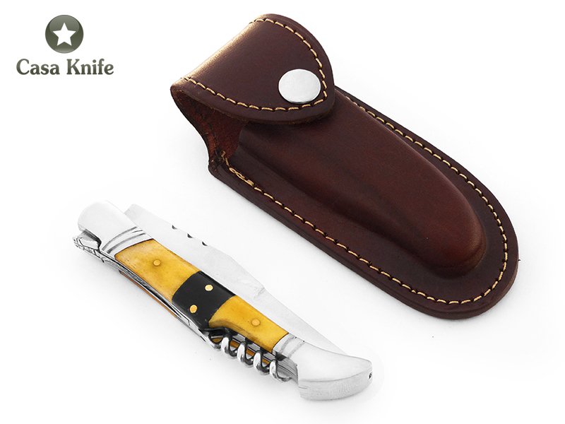 Canivete estilo laguiole para colecionador em aço inox com empunhadura em osso de camelo e chifre de búfalo 22 cm