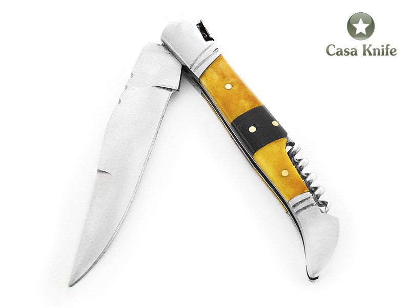 Canivete estilo laguiole para colecionador em aço inox com empunhadura em osso de camelo e chifre de búfalo 22 cm