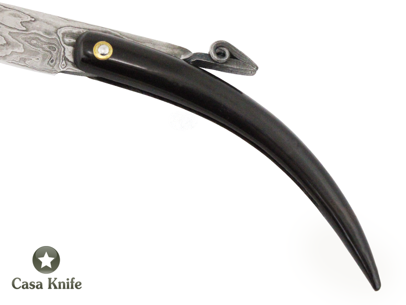 Canivete Friction Folder para colecionador em Aço Damasco. Empunhadura em chifre de boi, 22 cm