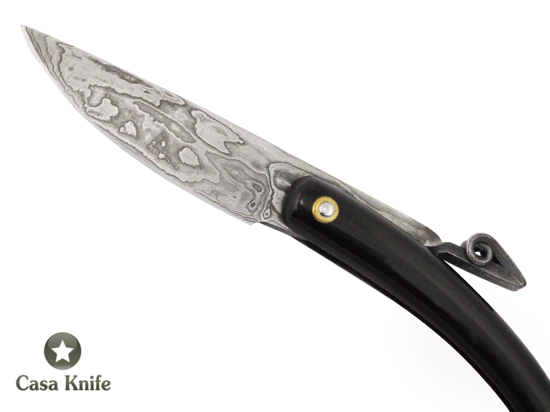 Canivete Friction Folder para colecionador em Aço Damasco. Empunhadura em chifre de boi, 22 cm