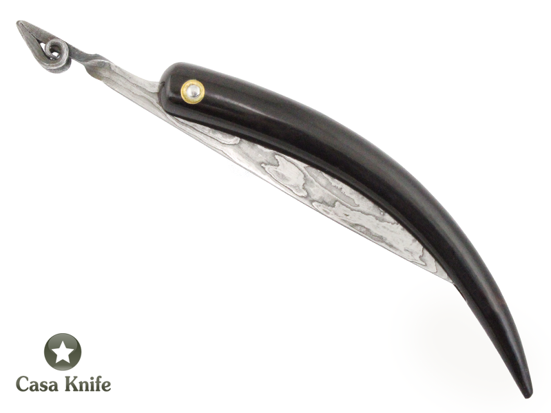 Canivete Friction Folder para colecionador em Aço Damasco. Empunhadura em chifre de boi, 22 cm