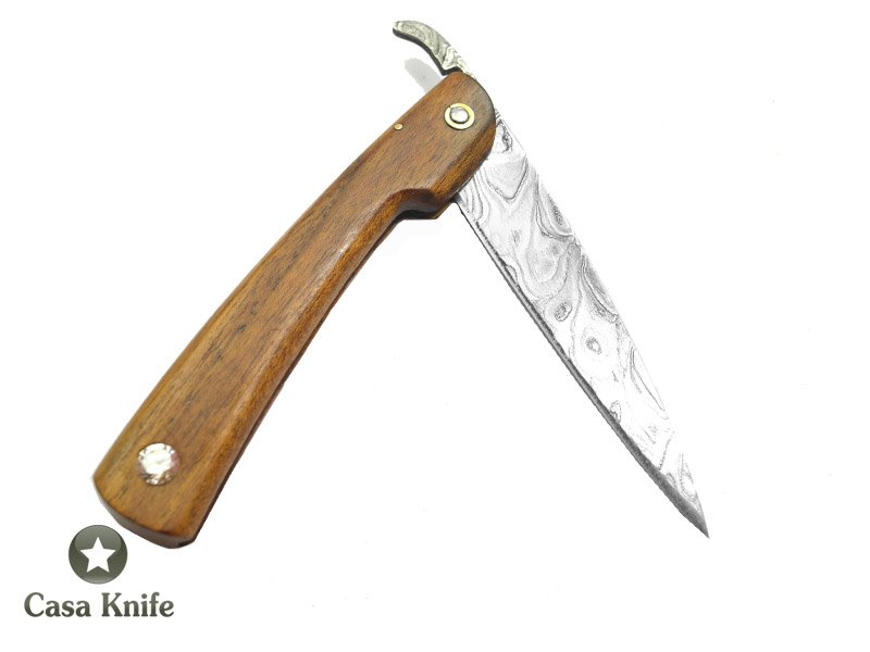 Canivete Friction Folder para colecionador em aço damasco. Empunhadura em Madeira de cedro do Pará, 21 cm