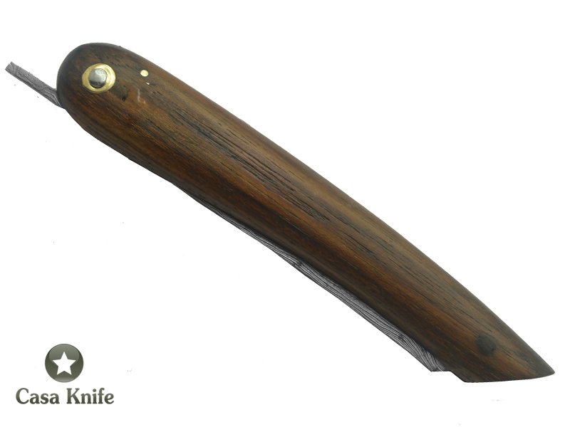 Canivete Friction Folder para colecionador forjado em aço damasco. Empunhadura em Madeira Teca, 21 cm