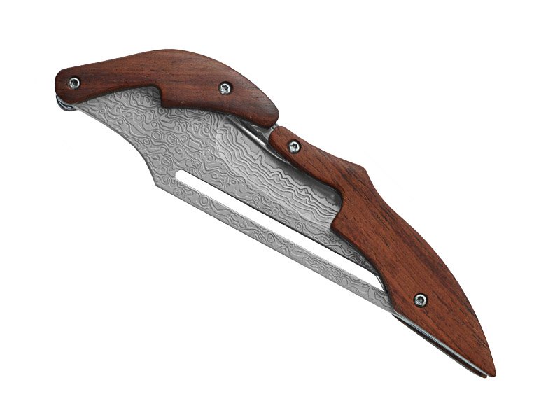 Canivete italiano para colecionador em aço inox. Empunhadura em sândalo, 19 cm