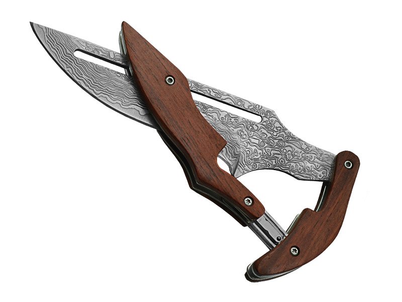 Canivete italiano para colecionador em aço inox. Empunhadura em sândalo, 19 cm