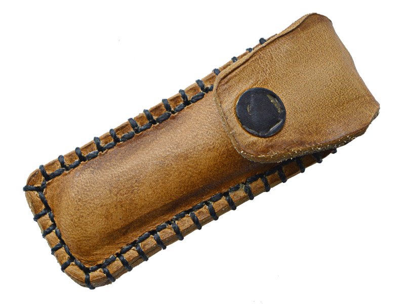 Canivete para colecionador em aço damasco com empunhadura em bronze e abalone 13 cm