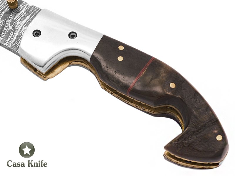 Canivete para colecionador em aço damasco com empunhadura em chifre de búfalo com chifre de carneiro 20 cm