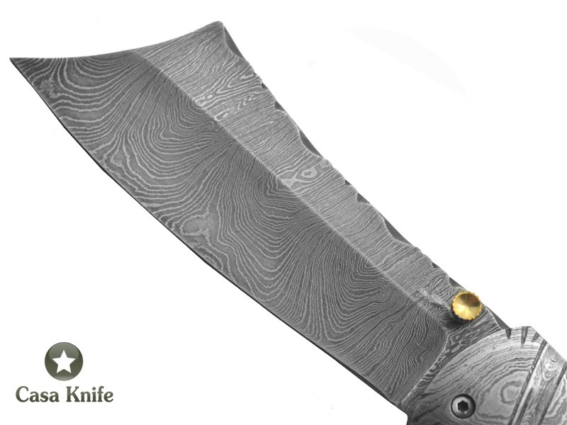 Canivete para colecionador forjado em aço damasco com empunhadura em chifre de cervo, 22 cm