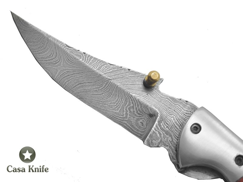Canivete para colecionador forjado em aço damasco com empunhadura em mogno,18 cm