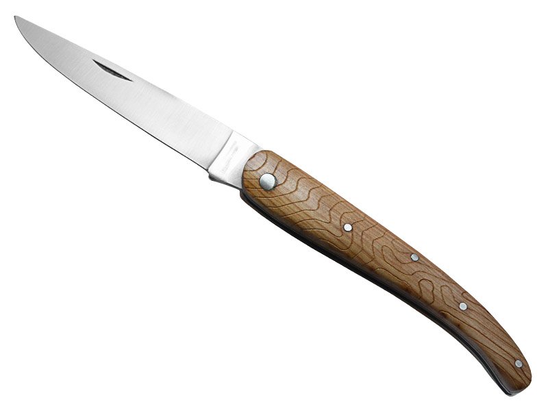 Canivete para colecionador forjado em aço D2. Empunhadura madeira de oliveira, 21 cm