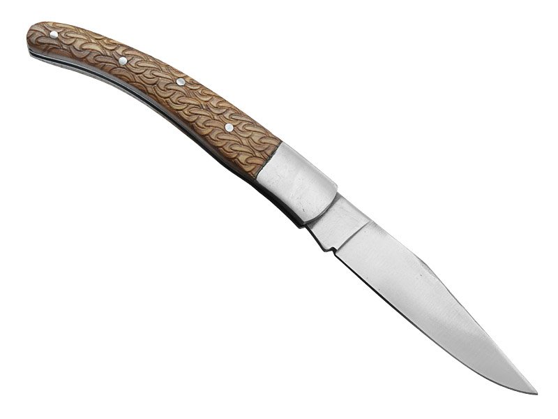 Canivete para colecionador forjado em aço D2. Empunhadura madeira de oliveira, 19 cm