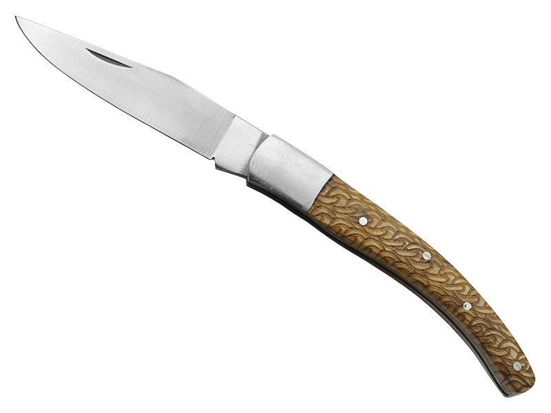 Canivete para colecionador forjado em aço D2. Empunhadura madeira de oliveira, 19 cm