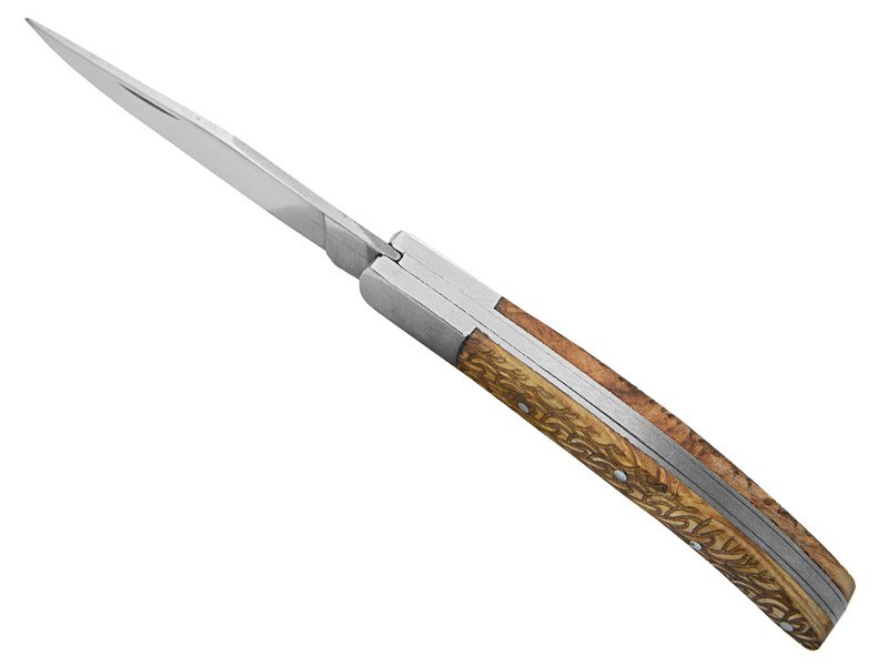 Canivete para colecionador forjado em aço D2. Empunhadura madeira de oliveira, 19 cm