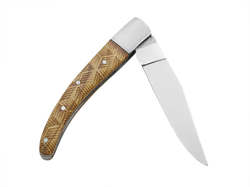 Canivete para colecionador forjado em aço D2. Empunhadura madeira de oliveira, 19 cm