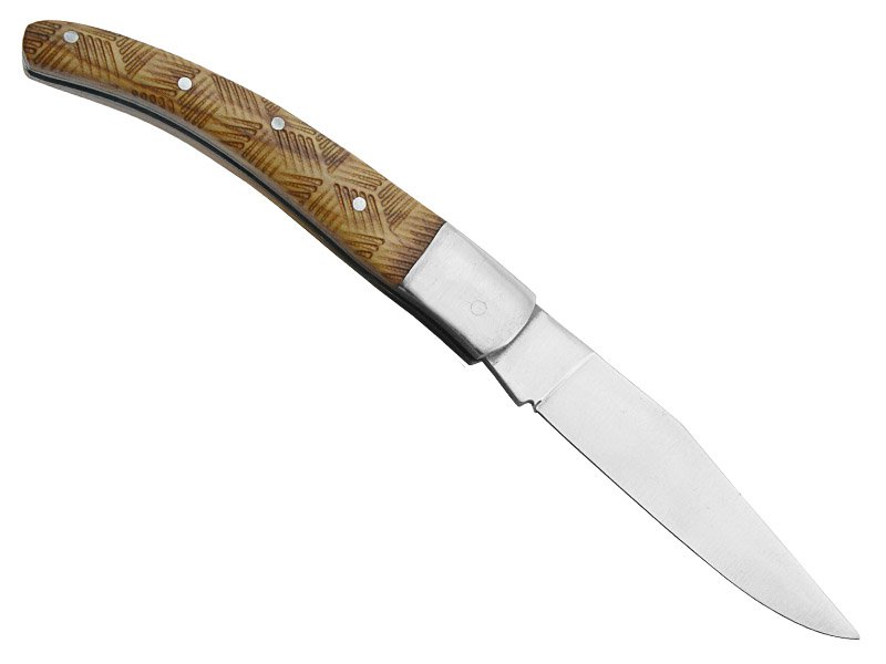 Canivete para colecionador forjado em aço D2. Empunhadura madeira de oliveira, 19 cm