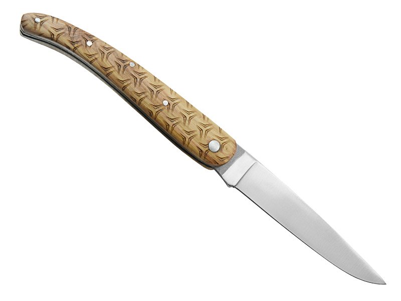 Canivete para colecionador forjado em aço D2. Empunhadura madeira de oliveira, 21 cm