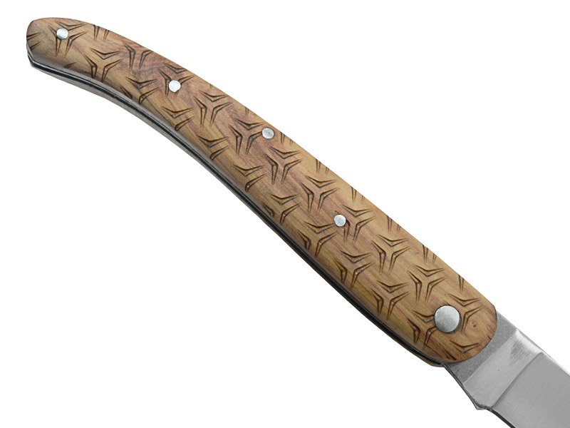 Canivete para colecionador forjado em aço D2. Empunhadura madeira de oliveira, 21 cm