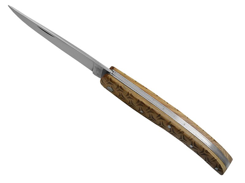 Canivete para colecionador forjado em aço D2. Empunhadura madeira de oliveira, 21 cm