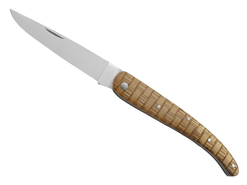 Canivete para colecionador forjado em aço D2. Empunhadura madeira de oliveira, 21 cm