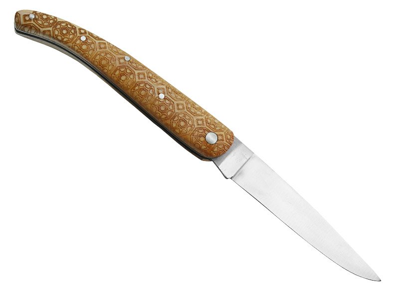 Canivete para colecionador forjado em aço D2. Empunhadura madeira de oliveira, 21 cm