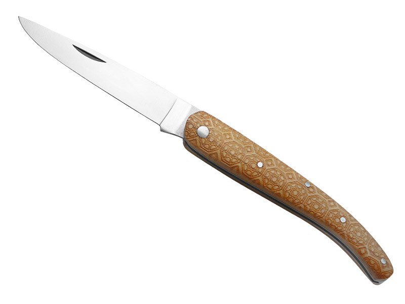 Canivete para colecionador forjado em aço D2. Empunhadura madeira de oliveira, 21 cm