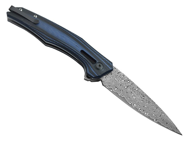 Canivete para colecionador forjado em aço damasco. Empunhadura em micarta, 20cm