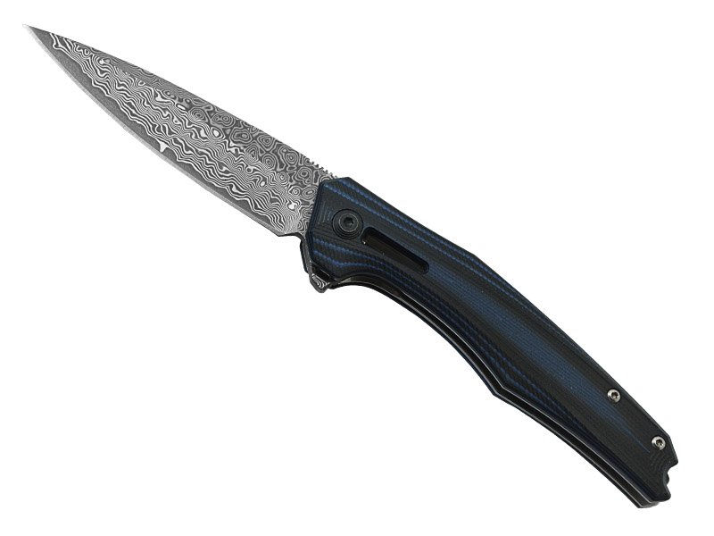 Canivete para colecionador forjado em aço damasco. Empunhadura em micarta, 20cm