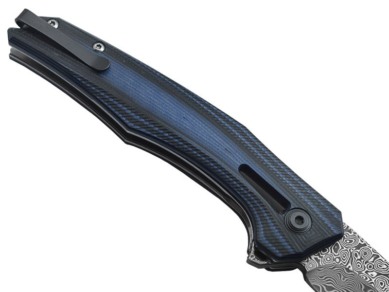 Canivete para colecionador forjado em aço damasco. Empunhadura em micarta, 20cm