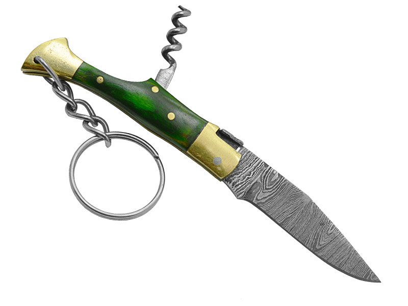 Canivete para colecionador forjado em aço damasco. Empunhadura em pakawood, 11 cm
