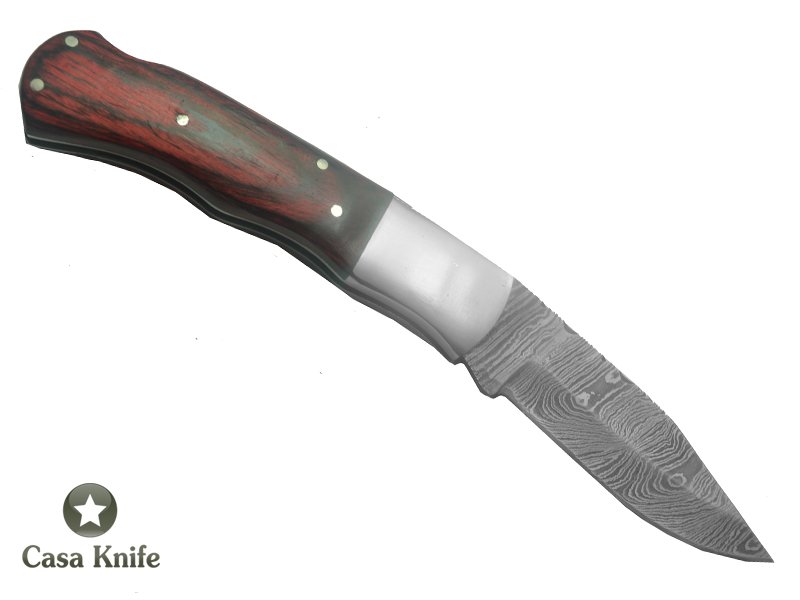 Canivete para colecionador forjado em aço damasco. Empunhadura em Pakawood, 18 cm