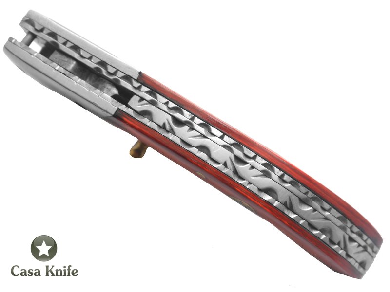 Canivete para colecionador forjado em aço damasco com empunhadura em mogno,18 cm