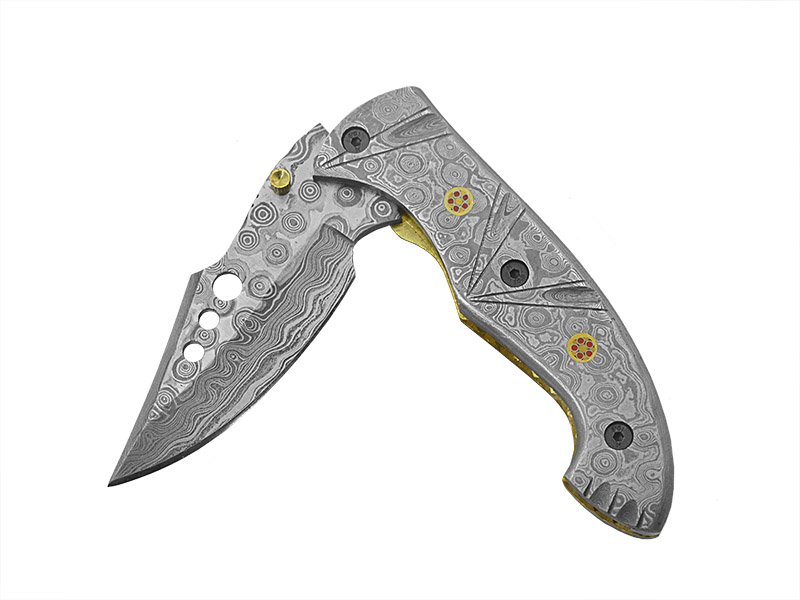 Canivete para colecionador forjado em aço damasco. Empunhadura em aço damasco, 20 cm