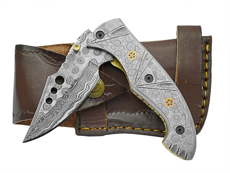 Canivete para colecionador forjado em aço damasco. Empunhadura em aço damasco, 20 cm