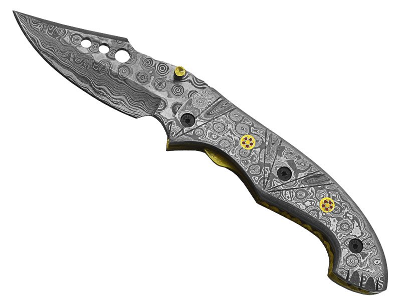 Canivete para colecionador forjado em aço damasco. Empunhadura em aço damasco, 20 cm