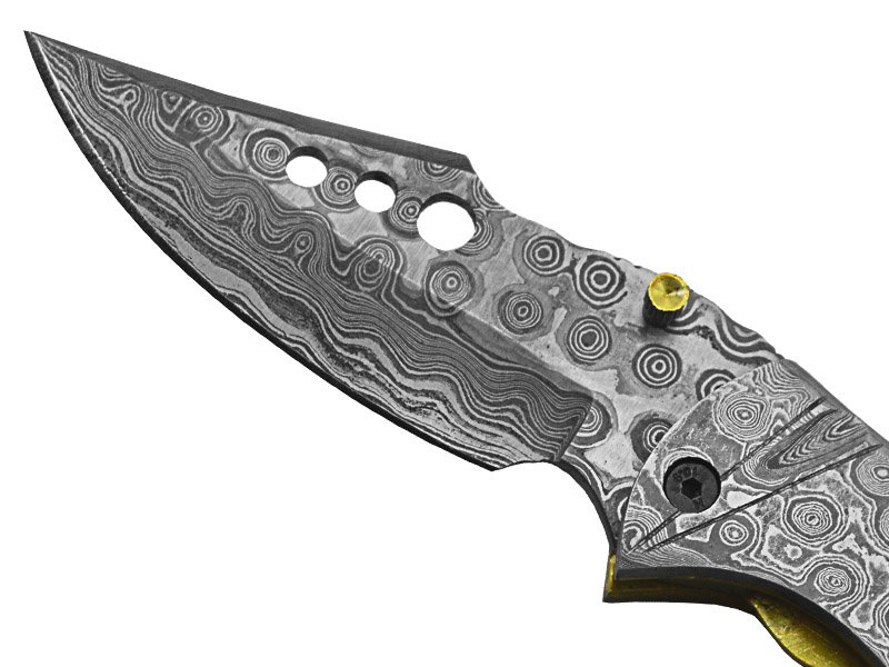 Canivete para colecionador forjado em aço damasco. Empunhadura em aço damasco, 20 cm