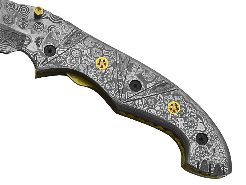Canivete para colecionador forjado em aço damasco. Empunhadura em aço damasco, 20 cm