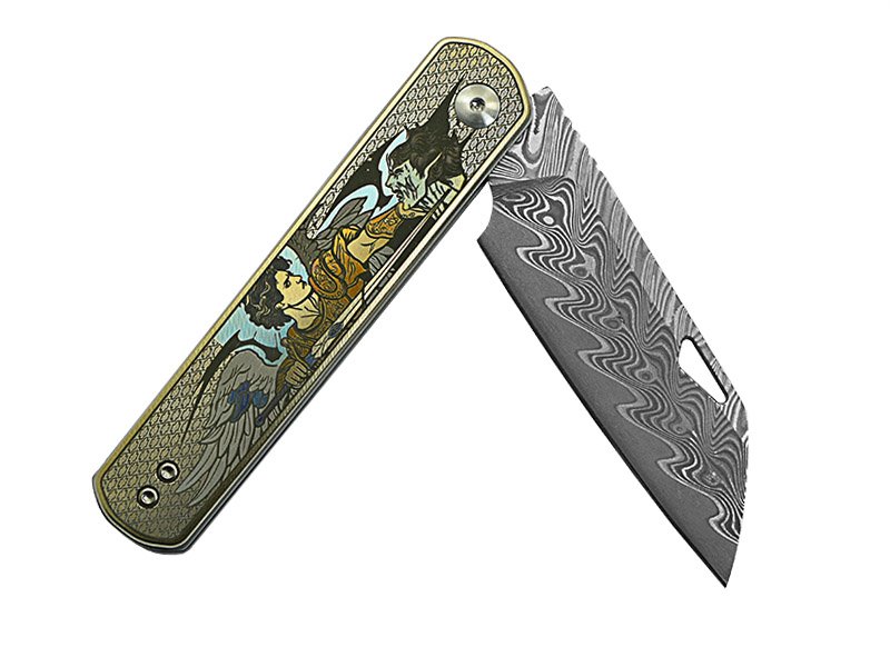 Canivete para colecionador forjado em aço damasco estilo Wharncliffe, 19 cm