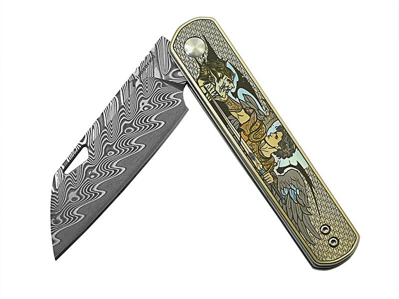 Canivete para colecionador forjado em aço damasco estilo Wharncliffe, 19 cm