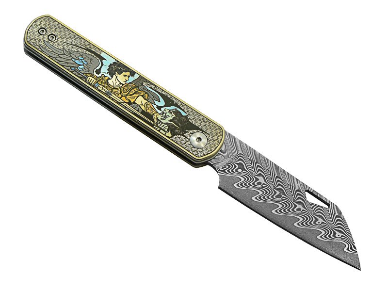 Canivete para colecionador forjado em aço damasco estilo Wharncliffe, 19 cm