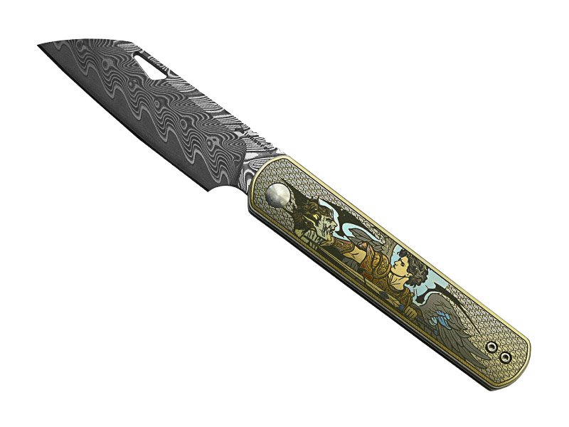 Canivete para colecionador forjado em aço damasco estilo Wharncliffe, 19 cm