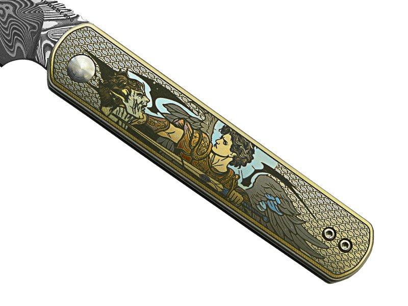 Canivete para colecionador forjado em aço damasco estilo Wharncliffe, 19 cm