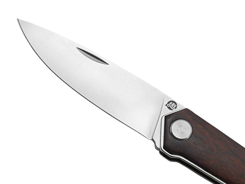 Canivete para colecionador forjado em aço inox. Empunhadura em jacarandá, 19 cm