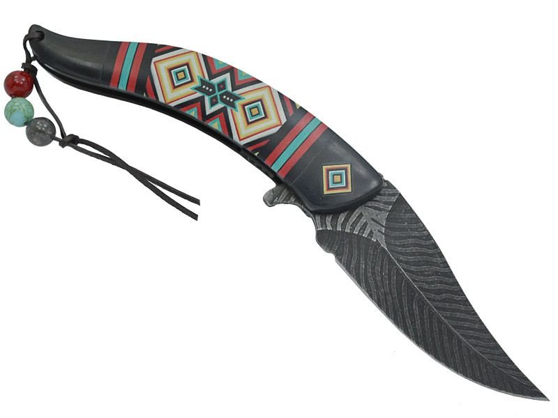 Canivete Native American para colecionador em inox stonewashed com empunhadura em resina 21 cm