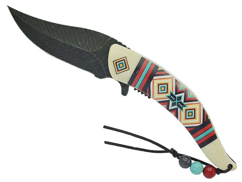 Canivete Native American para colecionador em inox stonewashed com empunhadura em resina 21 cm