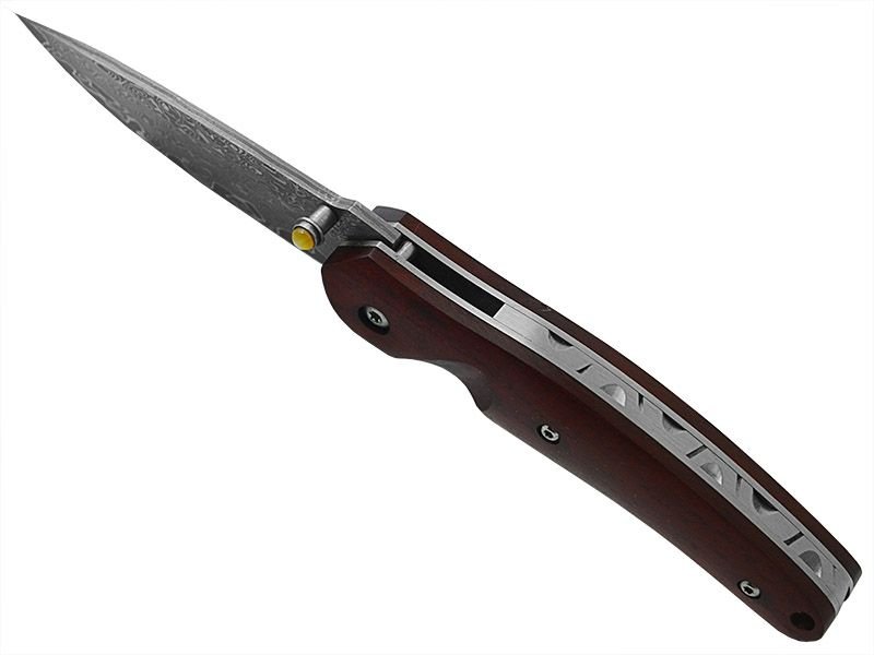 Canivete para colecionador em aço damasco com empunhadura em sândalo vermelho, 16 cm