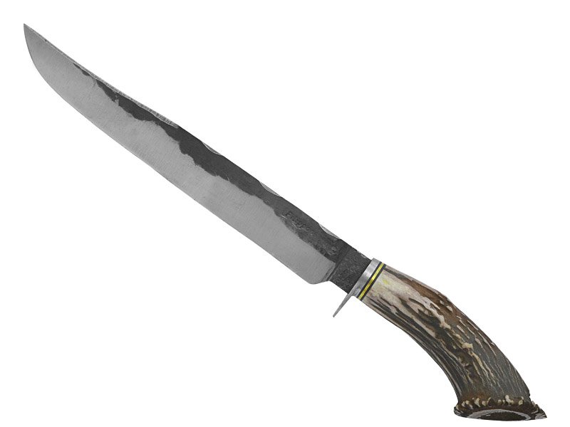 Adelar Filippon faca javalizeira brüt forge para colecionador, forjada em aço 5160. Empunhadura em chifre de cervo, 42 cm
