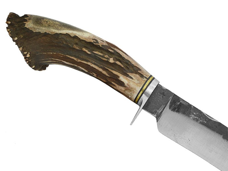 Adelar Filippon faca javalizeira brüt forge para colecionador, forjada em aço 5160. Empunhadura em chifre de cervo, 42 cm