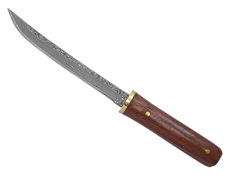 Mini catana para colecionador em aço damasco, empunhadura em sândalo vermelho, 18 cm